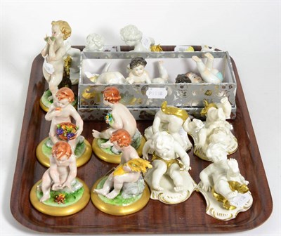 Lot 144 - Tray of modern Dresden and Capodimonte china figures of cherubs and armorini (16)