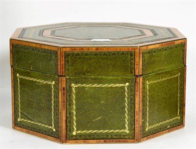 Lot 159 - Reproduction octagonal leather covered, cross banded and boxwood lined box