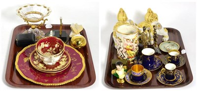Lot 163 - Two Vienna style cabinet cups and saucers, Satsuma style lion dogs, Capodimonte style vase and...
