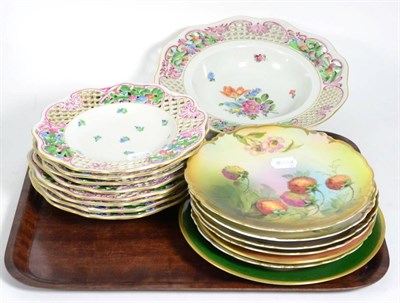 Lot 165 - A Herend china nine piece dessert service; Vienna style cabinet plate and six Bavarian china...