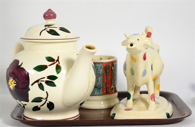 Lot 167 - Three pieces of Emma Bridgewater pottery comprising a Hellebore pattern teapot, cow creamer and...