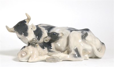 Lot 184 - A large Royal Copenhagen model of a cow and calf