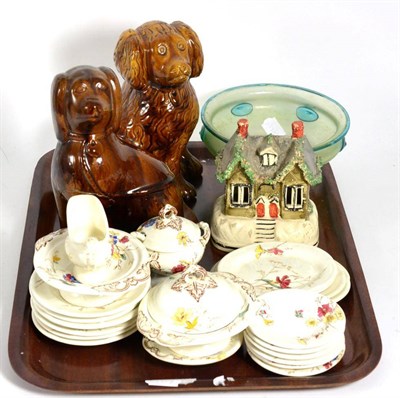 Lot 188 - Litchfield dolls part dinner service, circa 1900; two treacle glaze seated spaniels;...