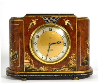 Lot 201 - A Japanned mantel timepiece, retailed by Terry & Co, Manchester