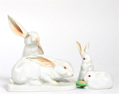 Lot 202 - A Herend porcelain bunny group and a smaller example (2)