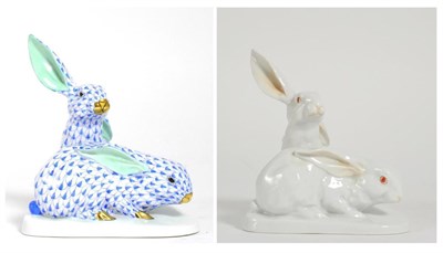 Lot 210 - Two Herend porcelain groups of rabbits