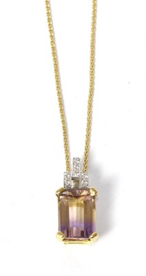 Lot 247 - An ametrine and diamond pendant on chain, total estimated diamond weight 0.10 carat...