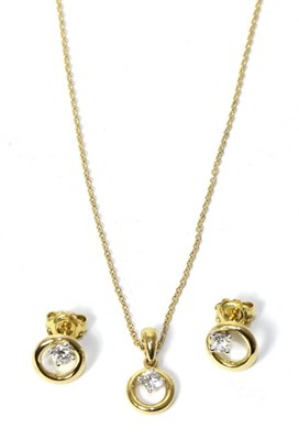 Lot 269 - An 18 carat gold solitaire diamond earring and necklace suite, total estimated diamond weight...