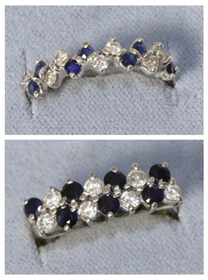 Lot 276 - An 18 carat white gold diamond and sapphire half hoop ring, alternating stones; together with...