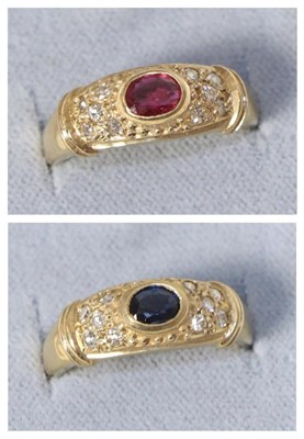 Lot 282 - A 9 carat gold ruby and diamond set ring, total estimated diamond weight 0.20 carat...