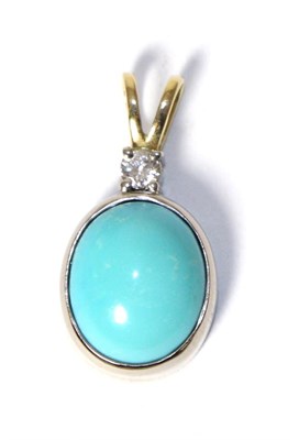 Lot 286 - An 18 carat two colour gold turquoise and diamond pendant, estimated diamond weight 0.10 carat...