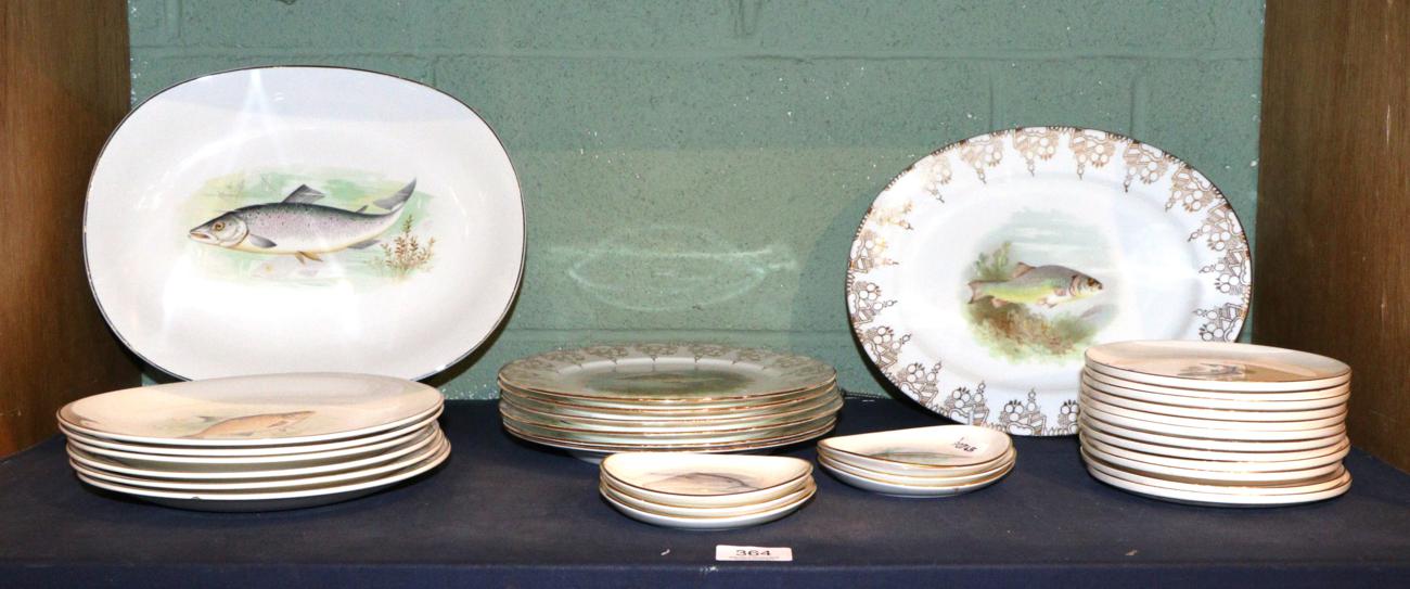 Lot 364 - A Wedgwood and Co Ltd set of six fish plates with a platter; a Crown Staffordshire set of six small