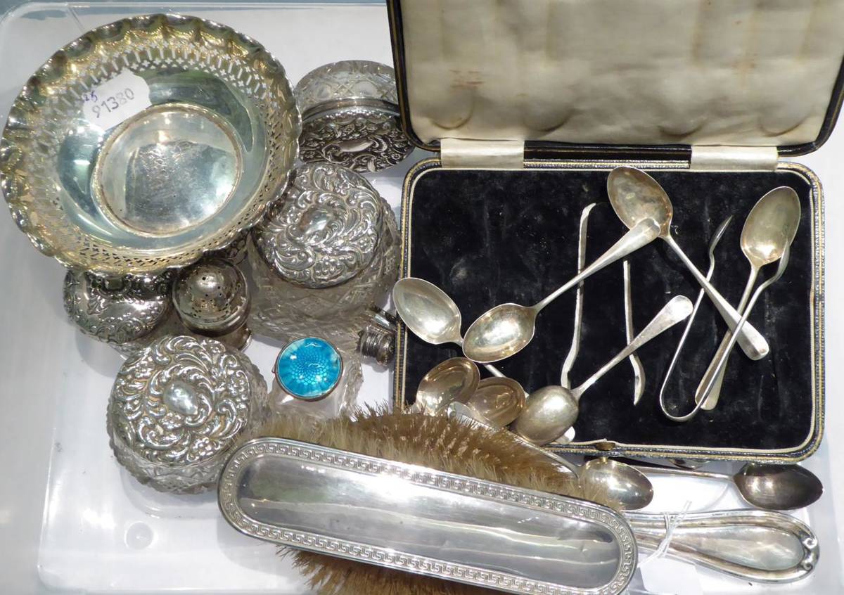 Lot 461 - An American silver soap box by Gorham, inscribed 'Polly Detroit'; together with an American...