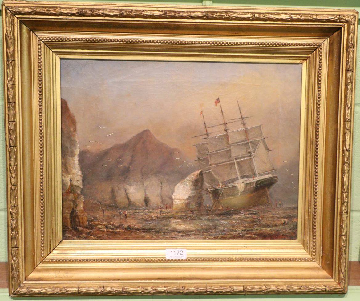 Lot 1172 - John Taylor Allerston (1828-1914), A three masted ship the 'The Herbert' ashore at Flamborough Head