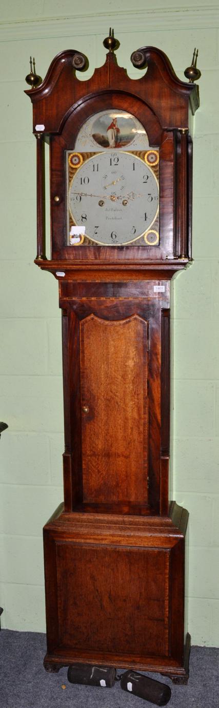 Lot 1401 - A mahogany and oak eight day longcase clock, arched painted dial signed Jno Farrer, Pontefract,...