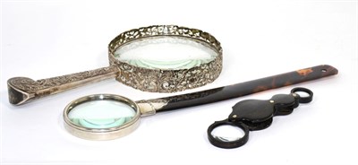 Lot 11 - A silver mounted tortoiseshell paper knife and magnifying glass, Chester date indistinct, circa...