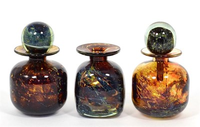 Lot 31 - Mdina glass, three scent bottles (one lacking stopper)