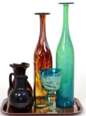 Lot 34 - Mdina glass, two bottle vases, each signed, a goblet, signed and dated 1977, together with a...