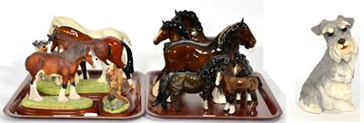 Lot 37 - Beswick horses including: Cantering Shire, Shire foal, Shetland pony, two modern John Beswick...