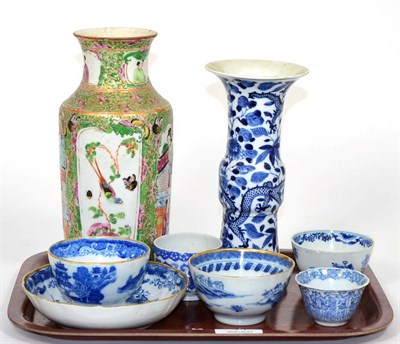 Lot 44 - A group of Oriental ceramics including a famille rose vase, a dragon and prunus vase, etc