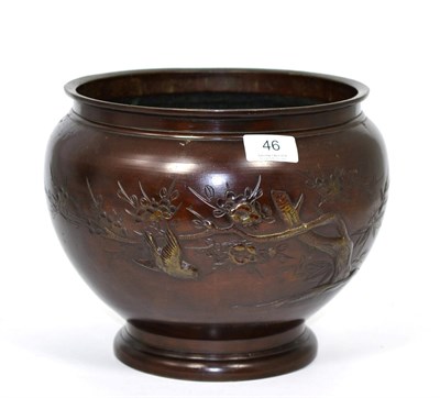 Lot 46 - Japanese Meiji period bronze jardiniere, decorated with flowers and trees