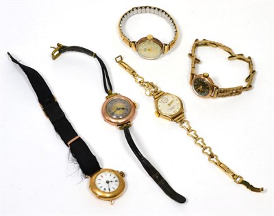 Lot 67 - Four 9 carat gold wristwatches and a lady's 15 carat gold wristwatch (5)