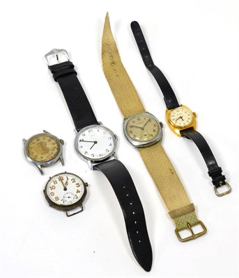 Lot 68 - A silver enamelled dial wristwatch, Timex steel wristwatch, Felca chrome plated wristwatch and...