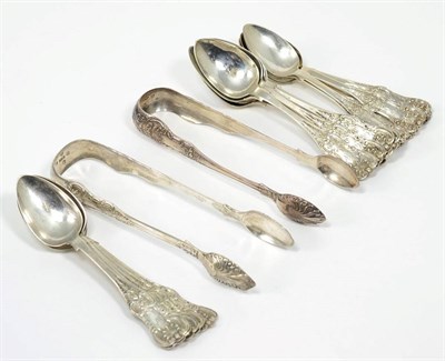 Lot 71 - A set of twelve Victorian Scottish silver single struck Queen's pattern teaspoons and tongs,...