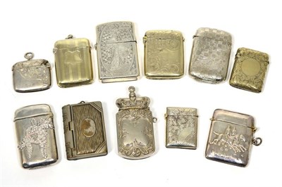 Lot 72 - Two English silver vesta cases; another example stamped 925 decorated with horses; seven...