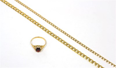 Lot 78 - Two 9 carat gold Cuban link chain necklaces, lengths 46.5cm and 45cm and a 9 carat gold garnet...
