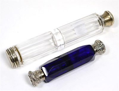 Lot 83 - A Victorian double clear glass scent and a Victorian double blue glass scent (2)