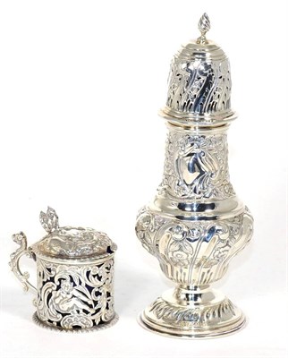 Lot 89 - A Victorian silver mustard pot, probably Comyns, London 1881, pierced and decorated; and a...