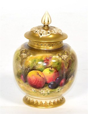 Lot 94 - A Royal Worcester fruit painted vase and cover, signed Ricketts