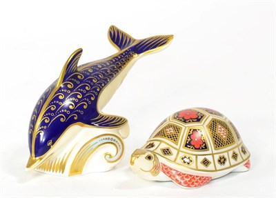 Lot 99 - A Royal Crown Derby dolphin paperweight and another as a tortoise