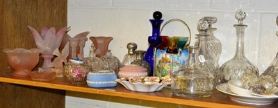 Lot 143 - Two silver mounted scent flasks; assorted ceramics and glassware including decanters