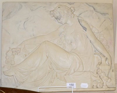 Lot 150 - After Louis Alexandre Bottee, cast marble plaque of a lady in robes, verso bears inset bronze...