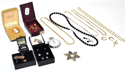 Lot 173 - A 9 carat gold Cuban link chain necklace, length 46cm; a 9 carat gold fancy link chain...