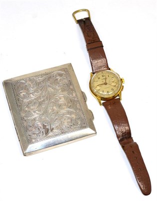 Lot 180 - A gentleman's Le Phase chronograph wristwatch leather strap; together with a silver cigarette case