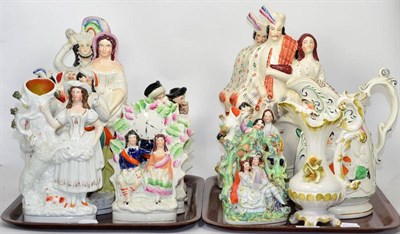 Lot 185 - A quantity of Staffordshire figures and two jugs (two trays)