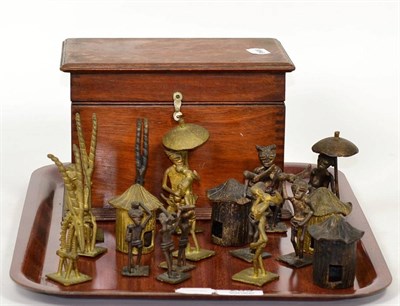 Lot 203 - An African bronze Benin style chess set with mahogany box