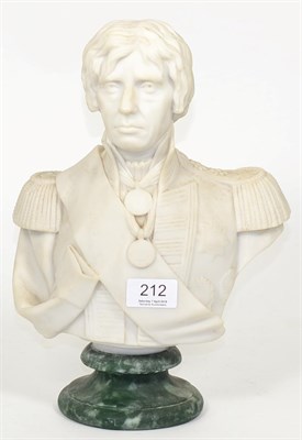 Lot 212 - A bust of Nelson, signed Fredericks to the reverse on green socle base, 30cm high