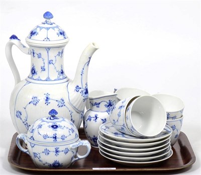 Lot 219 - A Royal Copenhagen blue fluted half lace coffee set (15)