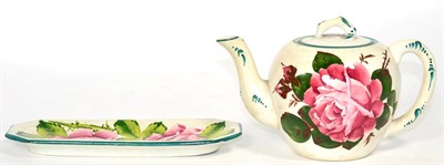 Lot 246 - A Wemyss rose decorated oblong dish and a rose decorated teapot (unnamed)