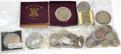 Lot 263 - Miscellaneous lot comprising crowns, pre-1920 silver, silver threepences, a small quantity of...