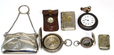 Lot 267 - A silver purse; a pocket watch and assorted compasses