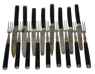 Lot 271 - A composite part set of 18th century French steel and ebony fruit knives and forks, various...