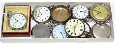 Lot 274 - Two silver pocket watches, one movement signed Rolex; a silver Verge pocket watch (outer case...