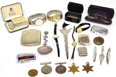 Lot 280 - Assorted wristwatches, cigarette case, cigarette lighters, two pen knives etc