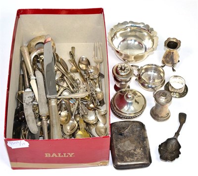 Lot 287 - A large quantity of assorted silver spoons; tongs; and other flatware; jar mounts; condiments...