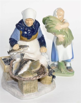 Lot 295 - Bing & Grondahl 2233 Fish Seller and Royal Copenhagen Girl with a Sheaf RC908